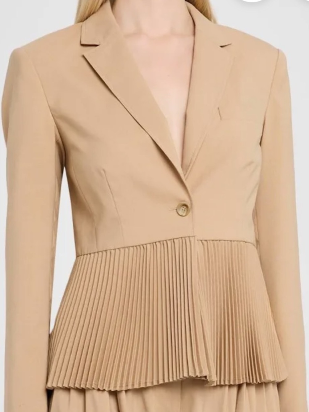 Ulla Johnson NWT Greta Pleated Wool Blazer Pleated-Hem - Beige Size 8